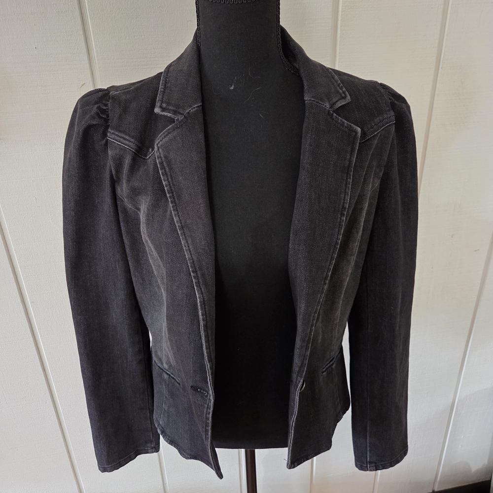 INC International Concepts Womens Puff Sleeve Deep Black Denim Blazer